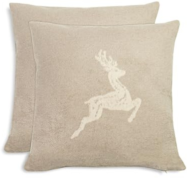 ZOLLNER 2er Set Kissenbezüge in 50x50 cm - Flauschige und weiche Kissenhüllen in Taupe - Trendige Hirscheinwebung - Mischgewebe - waschbar bis 40°C – Oeko Tex® Zertifiziert