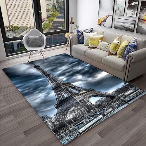 Kinderteppich Blick Auf Den Eiffelturm In Paris, Frankreich - Kurzflor Teppich Kinderzimmer Spielteppich Antiallergen Und Extra Weich - Babyzimmer Teppiche Für Junge Und Mädchen Babyteppich 120-0O5L1