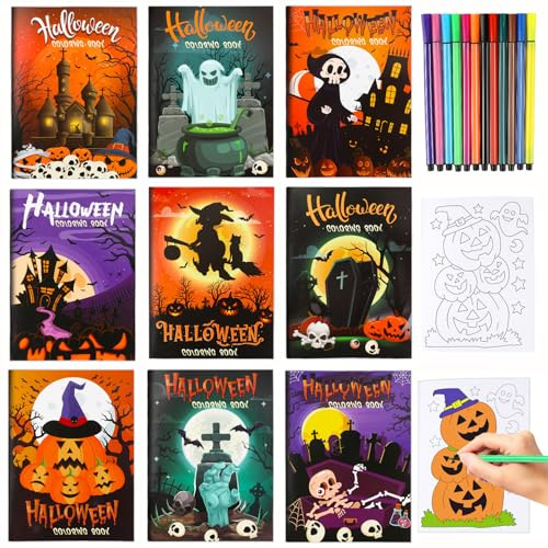 HOWAF 12 Stück Halloween-Malbücher zum Bemalen, Farbe Ihre eigene Graffiti Party Kinder-Basteln und Halloween-Party