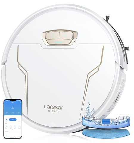 Laresar Clean Aspirapolvere Robot Evol 3S, Robot Aspirapolvere Lavatore 4000Pa con Boost Auto per Tappeto, Ultra Sottile e Silenzioso, Peli di Animali, 3 in 1, Multi-superficie