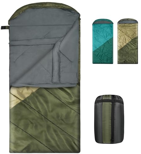 Mcota sovsäck för vuxna, lätt vattentät XL sovsäck för camping backpacking eller vandring, passar för stora och långa personer, varma och kalla väderaktiviteter (armégrön)