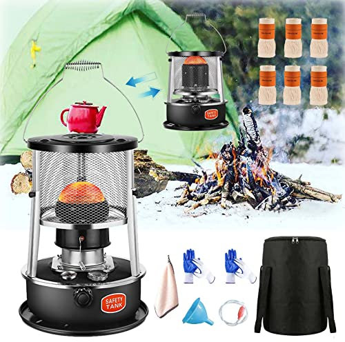 Efficient Kerosene Heaters for Indoor Use, Kerosene Oil Heater with Adjustable Protective Cover, Detachable Top Cover Emergency Heater for Power Outage, Comes with Wick, Gloves and Cleaning Towel