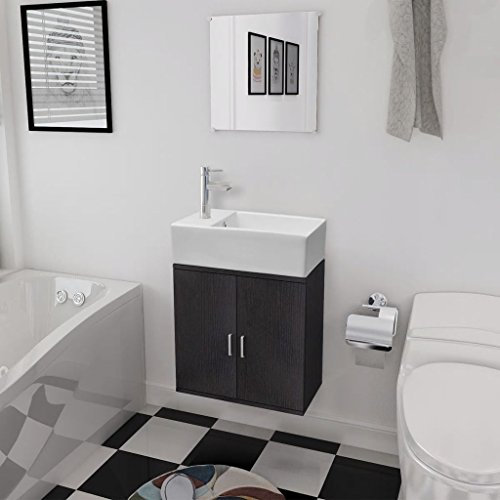 ShGaxin Conjunto de Mueble y Lavabo Negro 3 Piezas, Muebles De Baño, Lavabos con Mueble, Juego Mueble Baño, Lavabo De Baño,