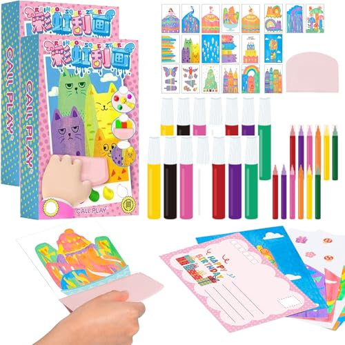 ACAREY DIY Regenbogen Kratzbilder für Kinder, Rainbow Pointillism Scratch Painting, Magic Scratch Book Set, Rainbow Scratch Art für Kinder, DIY Postcard Novelty Gifts für Mädchen und Jungen (2 Stück)
