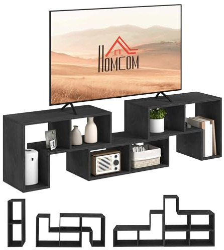 HOMCOM TV Stand for TVs up to 75 Inches, Free Combination TV Unit with Storage Shelves, Extendable Entertainment Centre for Living Room, Black Wood-Effect