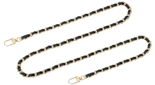 QUARKZMAN Taschenkette Geldbörse Kettenriemen, 100cm Taschenriemen Handtaschenketten mit Metallschnallen für Schulter Crossbody Taschen Ersatzriemen(Schwarzer Riemen + Goldkette)
