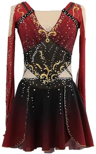 FZHQNZJF Rouge,XL, Robe de Patinage Artistique Jupe de Compétition de Patinage sur Glace Vêtements de Danse de Patinage À roulettes pour Filles Justaucorps de Gymnastique Rythmique de Ballet