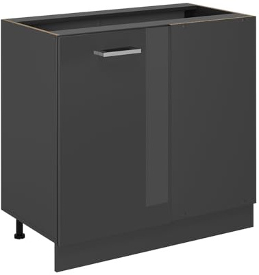Vicco Eckunterschrank R-Line, Anthrazit Hochglanz, 86 cm | Verbindet zwei Küchenseiten · Ohne Arbeitsplatte · Höhenverstellbare Füße · 1 Tür · Großer Innenraum ✓