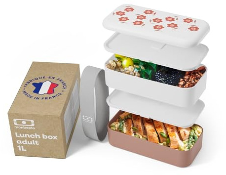 monbento - Brotdose MB Original - Bento Box Erwachsene - Jausenbox 2 Fächer Auslaufsicher - Mikrowelle & Spülmaschinengeeignet - BPA-frei - Meal Prep Lunchbox - Graphic Rosa Poppy