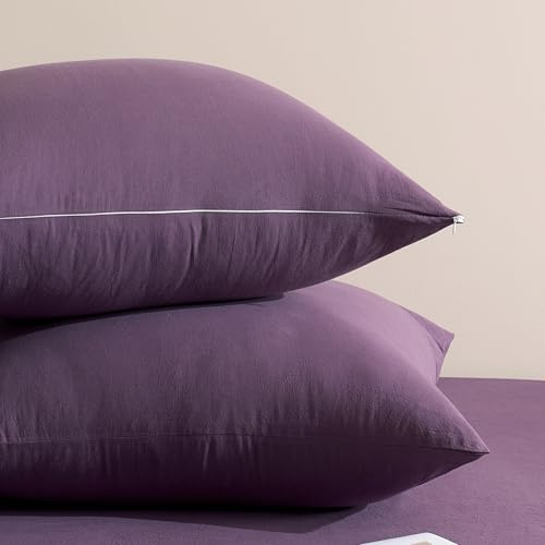Jellymoni Kissenbezug 40x40 Baumwolle 2er Set Kissenbezüge Lila Oeko-Tex aus 100% Gewaschene Baumwolle Kopfkissenbezug mit Verstecktem Reißverschluss Weich 2 Stück Kissenhülle für Kissen 40x40cm