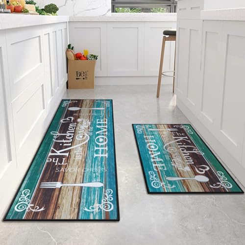 Fecialy Alfombra de Cocina Boho 2 Piezas, Alfombrillas de Cocina Lavables para Suelo, Suaves Alfombrillas de Cocina Antideslizantes para Lavadero y Pasillo