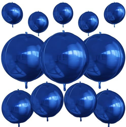 Lot de 12 ballons ronds en aluminium 4D à l'hélium pour anniversaire, remise de diplôme, mariage, Nouvel An, fête disco - 55,9 cm, 38,1 cm, 25,4 cm - bleu marine