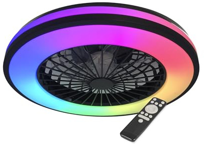 LightLogic Led Lampe mit Ventilator Ø 48.5 cm, Deckenventilator RGB mit Fernbedienung, Nachtmodus & Timer – 48W, 3000–6500K, Schwarz/Weiß