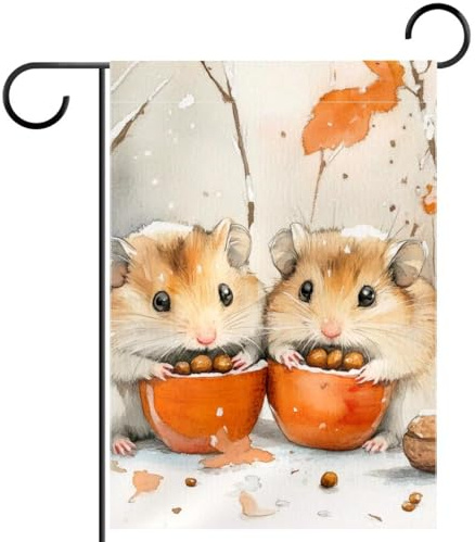 Gartenflagge, 71,1 x 101,6 cm, doppelseitige Willkommensflagge für Hochzeit, Zuhause, Outdoor, Garten, Dekoration, Winter, Schnee, Hamster, Nüsse