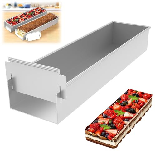 Molde rectangular largo de aleación de aluminio para tartas de tiramisú, molde rectangular con revestimiento antiadherente, extraíble para desmoldar, para hornear en casa y profesional, con tapa