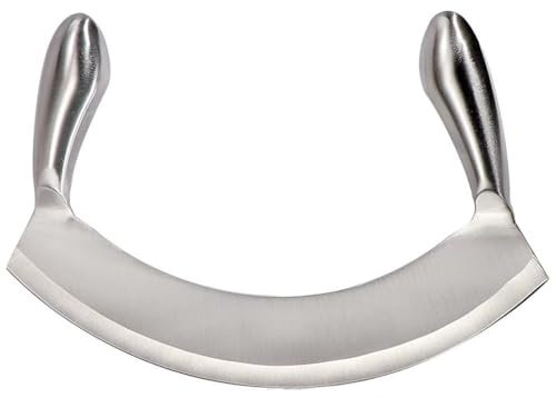 Wudaizhi Hachoir À Herbes Mezzaluna avec Poignée Couteau Hachoir Double Lame en Acier Inoxydable Hachoir Mezzaluna Hachoir À Herbes Planche À Salade Hachoir À Salade