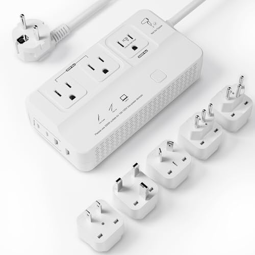 220V to 110V Voltage Converter Adapter: US to Europe International Travel Power Strip Plug Transformer, 2000W Electric Hair Dryer, Output Converters