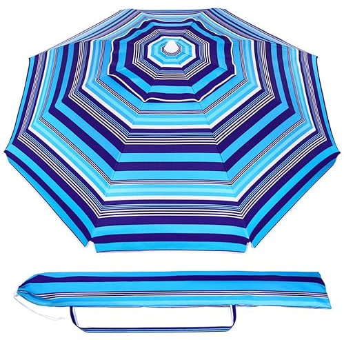 ARTSEWPLY 6.5FT Parasol Plage Royal Bleu - Parasol Anti-UV 50+ Pliable de Jardin Design Pétale Anti-Vent pour Camping Piscine Balcon