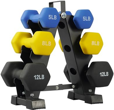 Fitvids 50LBS Neoprene Coated Dumbbell Set with Rack, Free Hand Weight Set for Home Gym Workout, Anti-Slip, Anti-roll