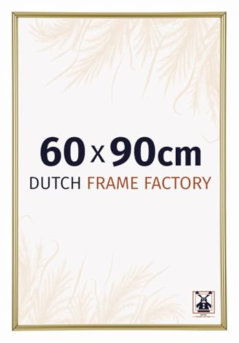 Dutch Frame Factory - Bilderrahmen 60x90 cm Gold - Kunststoff | Antireflex-Acrylglas aus Kunststoff, Wandmontage, Geeignet für Fotos, Poster und Puzzles, Angers, Made in Holland