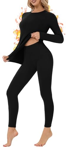 DDOBB Thermounterwäsche Damen Skiunterwäsche Funktionsunterwäsche Set | Thermoshirt und Leggings, Warm Unterwäsche, weich, elastisch, atmungsaktiv, für Ski, Yoga, Outdoor, Alltag