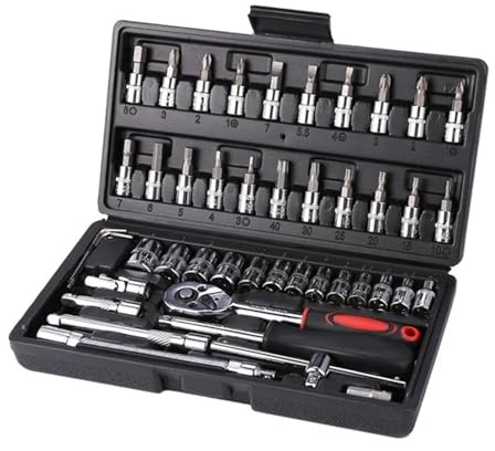 ZGJIAJU Kit D'outils De Réparation De Voiture 46 Pièces/ensemble Clé À Cliquet Mécanique Maison Bricolage Ensemble De Clés À Douille 1/4 Embouts De Tournevis À Cliquet Ensembles D'outils À Main