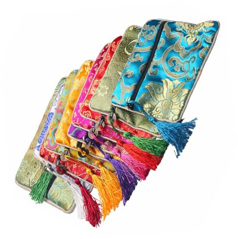 TOBBOMEY Lot De 10 Pochettes À Bijoux En Tissu Style Chinois Avec Fermeture Éclair Style Asiatique Pour Ranger Des Bijoux En Brocart