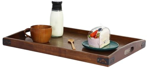 Celuicion Bandejas de madera para decoración, plato de servir con asas, decoración de interiores, bandeja decorativa para alimentos y servicios, para cocina, cuarto de baño, sala de estar, mesa baja