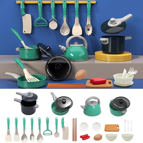 71 Pièces Accessoires de Cuisine pour Enfants, Chef Jeu de rôleUstensiles, Couteau Montessori Enfants, ustensiles de Cuisine Enfant pour E nfants Filles Garçons 3 4 5 6 7 8Ans (green/28pcs)