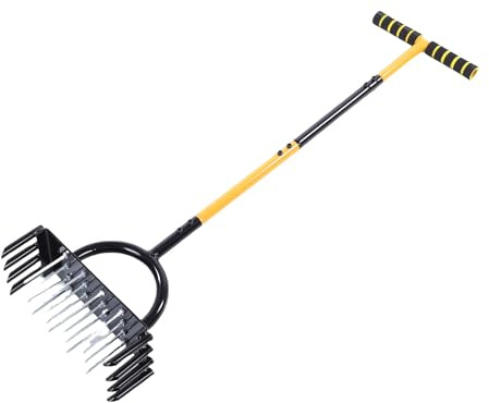 Fockety Aérateur de Pelouse, Outil Manuel en Acier au Carbone, Aérateur de Gazon avec Poignée Ergonomique en T, 16 Pointes et 8 Carottes pour Cour, Jardin, Cour et Prairie