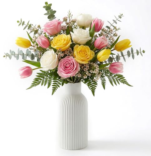 Vase Keramik Weiß - 20cm Pampasgras Vase für Dekoration Vasen für lego Blumen Boho Blumenvase Modern Vasen für Home Wohnzimmer Esstisch Bauernhaus Büro Deko