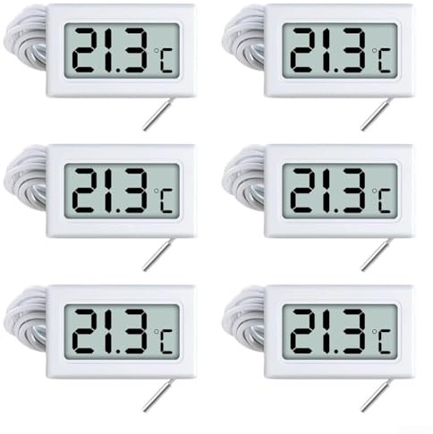 Digital Fridge Thermometer with External Probe -50°C to 110°C, Refrigerator Temperature Display, Freezer Temperature Gauge, Aquarium Temperature Monitor, Wine(White)
