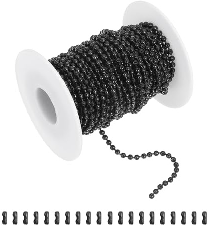 sourcing map Kugelkette aus Edelstahl, Kugelkette mit 20 Verbindungsstücken zum Aufhängen, Ornament, Hundemarken, Schlüsselanhänger, Weihnachtsdekoration (schwarz, 3 mm Außendurchmesser)