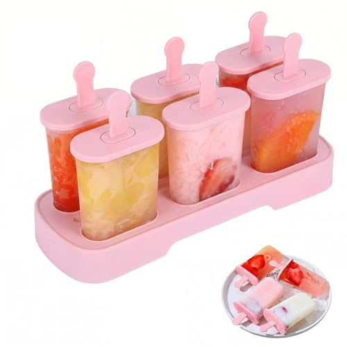 Moule a Glace avec Bâtonnets, Moule Glace 6 Cavités | Moule à Glace Popsicle Moules Sans BPA pour Popsicles, Sorbets Nourriture, Crèmes Glacées (Rose Cerise)