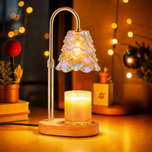 KATBUU Candle Warmer Lamp, Iridescent Glass Shade Electric Candle Lamp with Timer & Dimmer, Flameless Scented Jar Candle Warmer, Gift for Women Mum Birthday New Home Housewarming