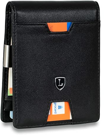 Lederhand® iSlim - Nappa Leder Geldbeutel mit Geldklammer und Münzfach, 9 Kartenfach Premium Geldbörse - Slim Wallet mit RFID NFC Schutz - Farbe | (Schwarz)