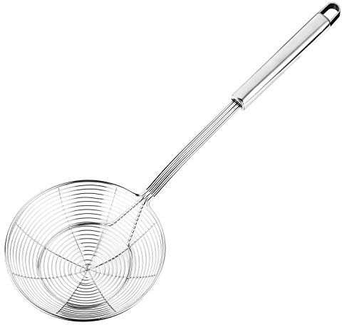 Hiware Solid Stainless Steel Spider Strainer Skimmer Ladle, Kitchen Utensils Wire Strainer Pasta Spoon, 7 Inch