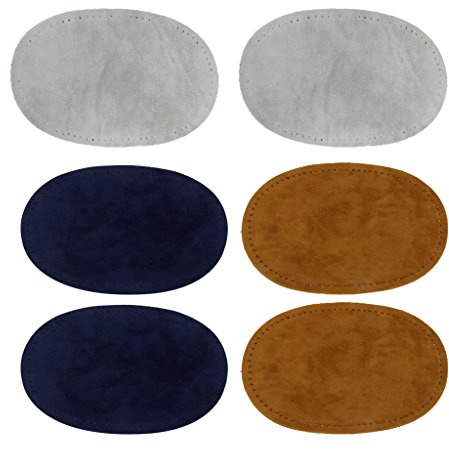 Fenteer Sew-On Suede Real Leather Elbow/Knee Patches Blue Camel Grey (Packung 3 )