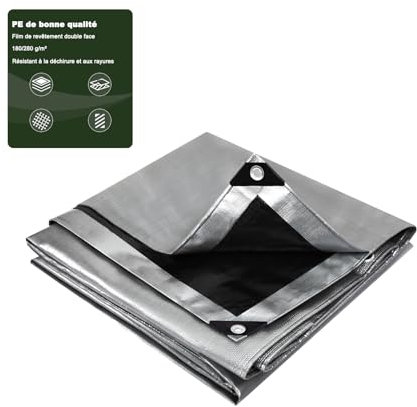 Laneetal Lona Impermeable Exterior 5x6m, Toldo Reforzado PE 180 g/m² Protección contra UV, con Ojales de Acero Inoxidable para Leña, Muebles, Jardín, Piscinia, Vehículos, Gris + Negro