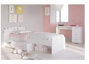 Générique Cosmos Chambre Enfant Complete 2 Pieces - Lit + Bureau - Style Essentiel - Décor Blanc