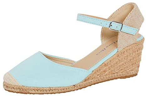 Lora Dora Womens Strappy Peeptoe Hessian Wedge Sandals Ladies Summer Shoes Mint Green UK 4