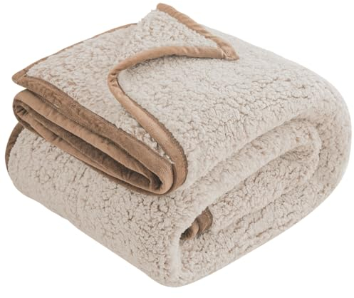 EMME Manta de forro polar suave de sherpa para sofá, manta de cama acogedora (caqui, 60 x 80 pulgadas)