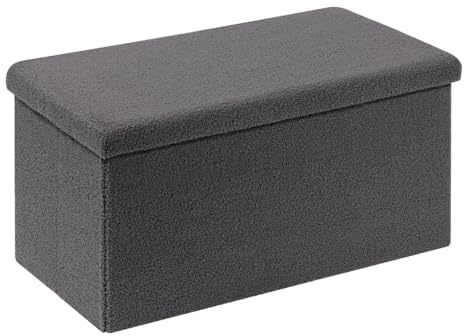 Bonlife Sitzbank mit Stauraum, Faltbare Sitzbank, Samt Fußhocker Truhen Aufbewahrungsbox mit Deckel, Grau, 80x40x40cm