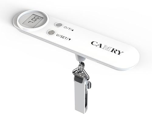 CAMRY Digital Luggage Scale Portable 50Kg Capacity Backlit LCD Overload Alert & Target Weight Battery Included, White