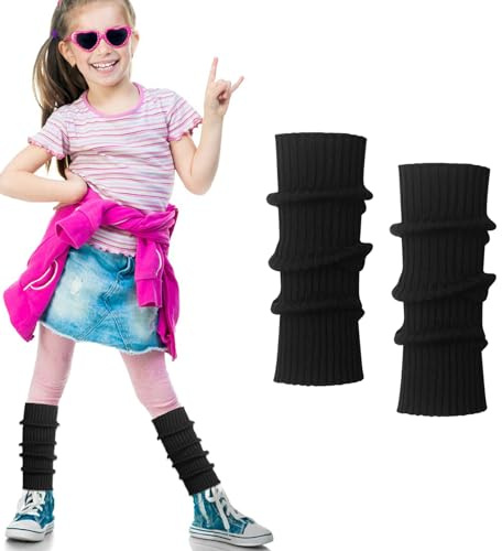ONUPGO Leg Warmers for Kids Girls Toddler Leg Socks Neon Knit Ribbed Baby Leg Warmers Boys Arm Warmer Winter Fingerless Gloves for Women, 80s Outfit for Kid (Black)