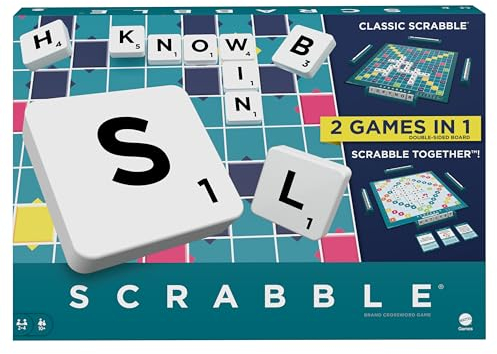 Mattel Games Scrabble Board Game, Family Word Game with Two Ways to Play, includes 50 Goal Cards that Teach Scrabble Basics for 2-4 Players, UK Version, HWD43