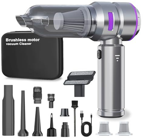 Lyiazsoy Car Vacuum Cleaner,22000PA High Power Mini Vacuum Cleaner,Rechargeable Handheld Vacuum,Portable Cordless Compressed Air Duster Air Blower for Car Home (Silver purple)