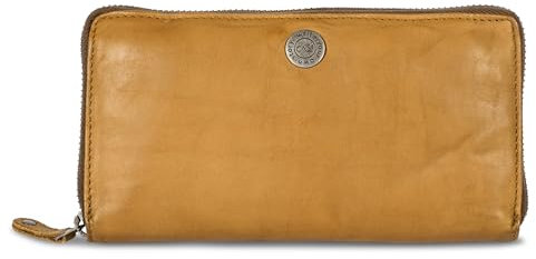 Cas8 Geldbörse MALU, Damen Portemonnaie aus gewaschenem Leder, mit praktischen Kleingeld- sowie Kartenfächern, Portmonee im Used-Look mit Reißverschluss, Curry