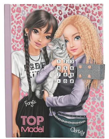Depesche 13230 TOPModel Rebel Kitty-Diario con codice numerico e sonoro, Libro Modello, Motivo Leo e 80 Pagine a Righe e illustrate a Colori, Multicolore, One Size