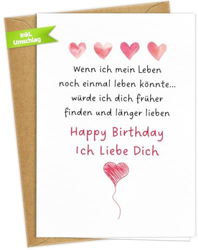 WenmthG Romantische Geburtstagskarte für Mann Frau (mit Umschlag) - ICH LIEBE DICH - Geburtstagskarte Liebe - Geburtstagskarte für Lieblingsmensch, Freundin, Ehemann, Ehefrau